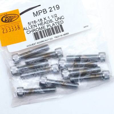 10pck Chrome allen screws 5/16-18x1-1/2" (FR)