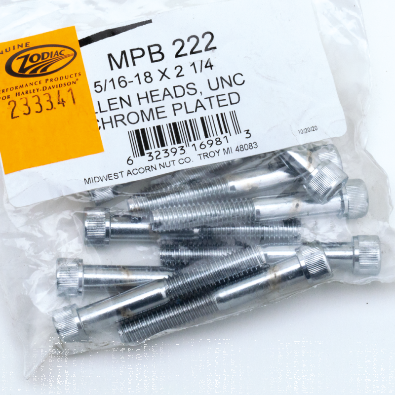 10pck Chrome allen screws 5/16-18x2-1/4" (FR)