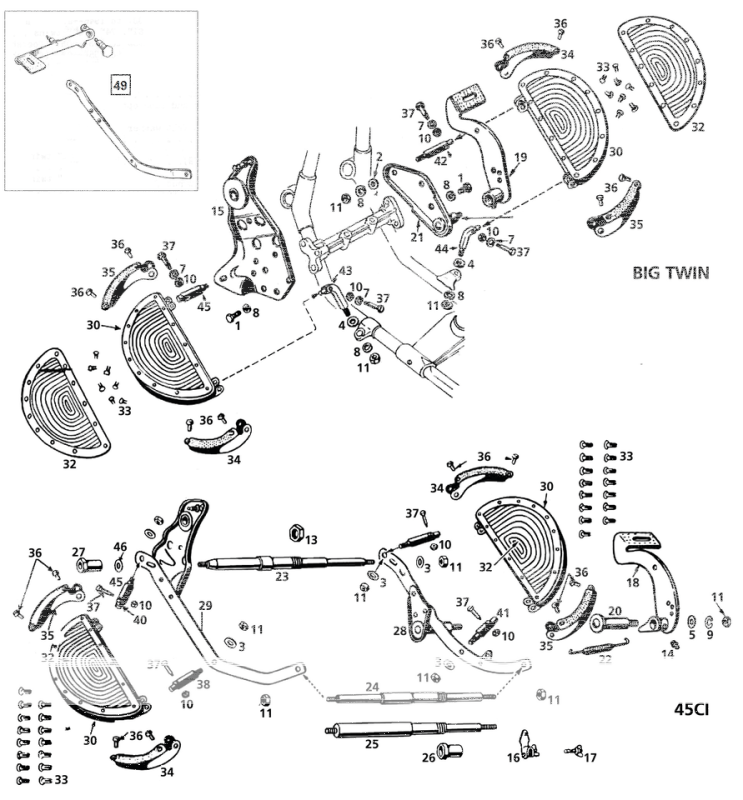 Rear brake pedal, chrome 45CI39- (FR)