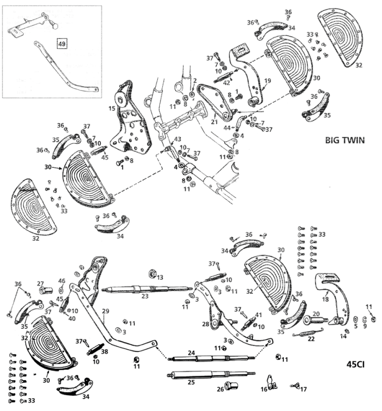 Rod+nut front footboard 45CI38-52 white (FR)