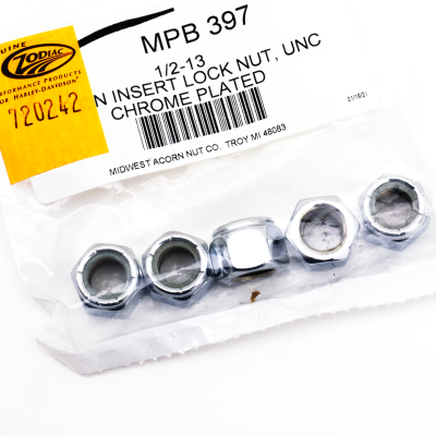 5pck Chrome nylon insert nuts 1/2-13 UNC (FR)