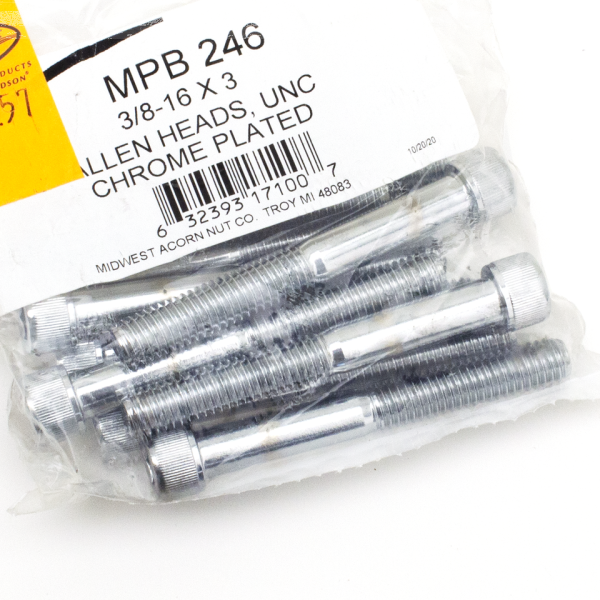 10pck Chrome Allen screws 3/8x3", UNC (FR)