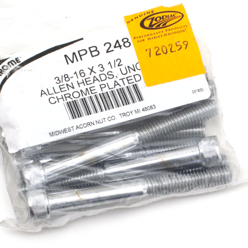 10pck Chrome Allen screws 3/8x3 1/2",UNC (FR)