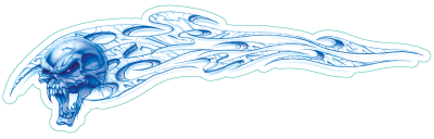 Blue skull right decal 2 5/8"x8" (FR)