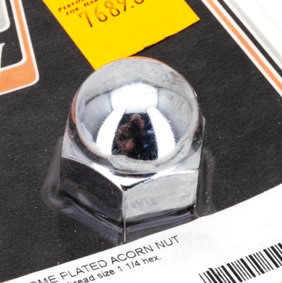 CHROME ACORN NUT 5/8-11 UNC, 1 1/4 hex, (FR)