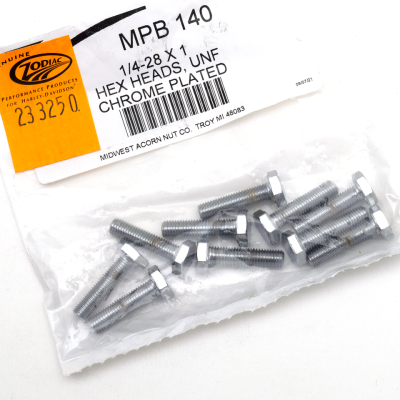10pck Chrome hex head screws 1/4-28x1 (ES)
