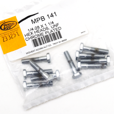 10pck Chrome hex screws 1/4-28x1-1/4 (ES)
