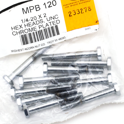 10pck Chrome hex head screws 1/4-20x2 (ES)