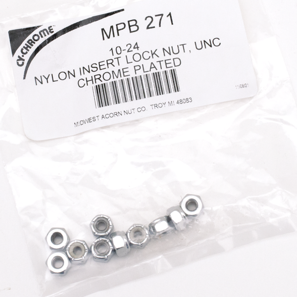 10pck Chrome nylock nuts 10-24 UNC (ES)