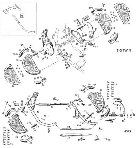 Rod+nut front footboard 45CI38-52 white (ES)