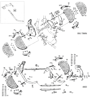 Rod+nut front footboard 45CI38-52 white (ES)