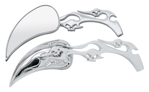 GZP Meteor mirrors w/skull & flame stem (ES)