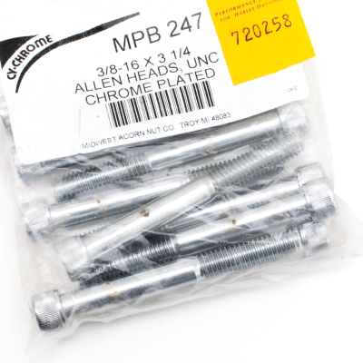 10pck Chrome Allen screws 3/8x3 1/4" UNC (ES)
