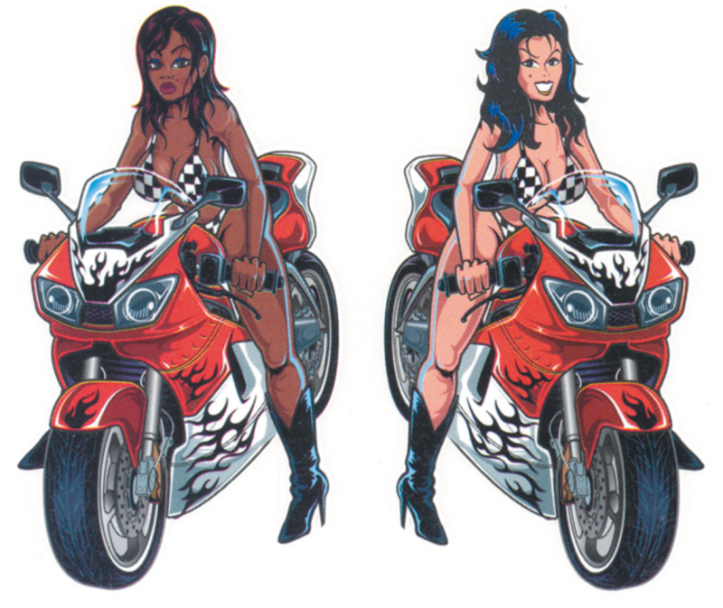 Sport bike girls 2.125"x3.875" decal (ES)