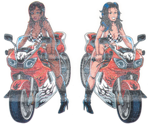 Sport bike girls 2.125"x3.875" decal (ES)