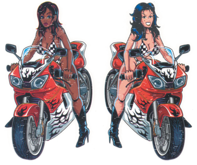 Sport bike girls 2.125"x3.875" decal (ES)