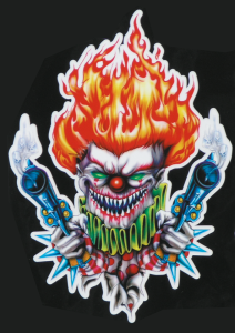 Gun Toting Clown decal 7.33"x10.39" (ES)