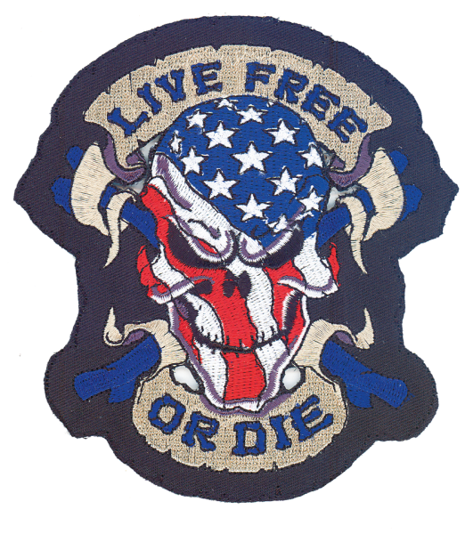 LIVE FREE OR DIE USA SKULL 6,5"X5" (ES)