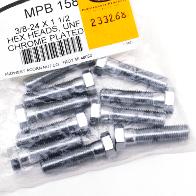 10pck Chrome hex head screws 3/8-24x1-1/