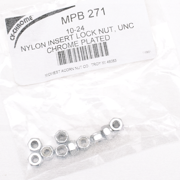 10pck Chrome nylock nuts 10-24 UNC (GB)