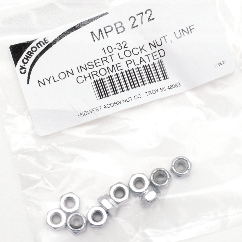 10pck Chrome nylock nuts 10-32 UNF (GB)