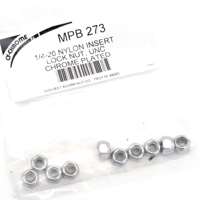 10pck Chrome nylock nuts 1/4-20 UNC (GB)