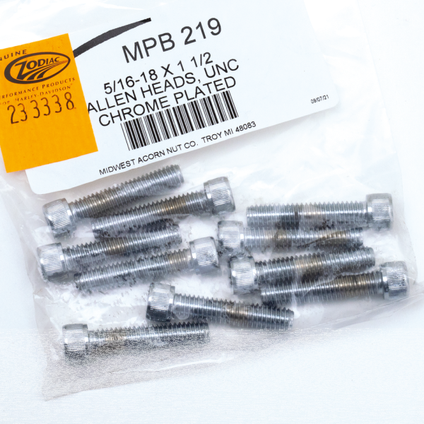 10pck Chrome allen screws 5/16-18x1-1/2" (GB)