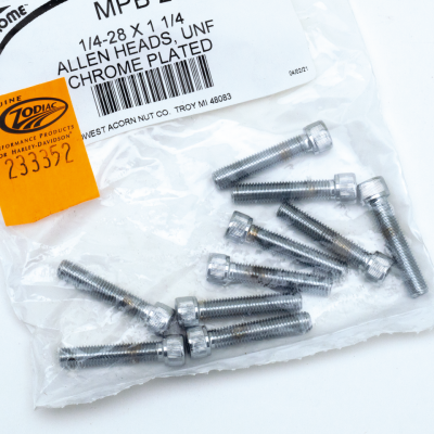 10pck Chrome allen screws 1/4-28x1-1/4" (GB)