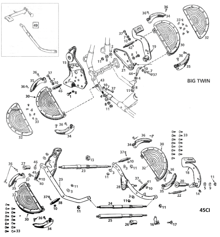 Rear brake pedal, chrome 45CI39- (GB)