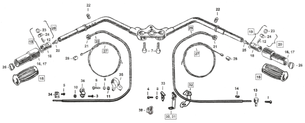 Bolts (2) white handlebar (6033-30 old) (GB)