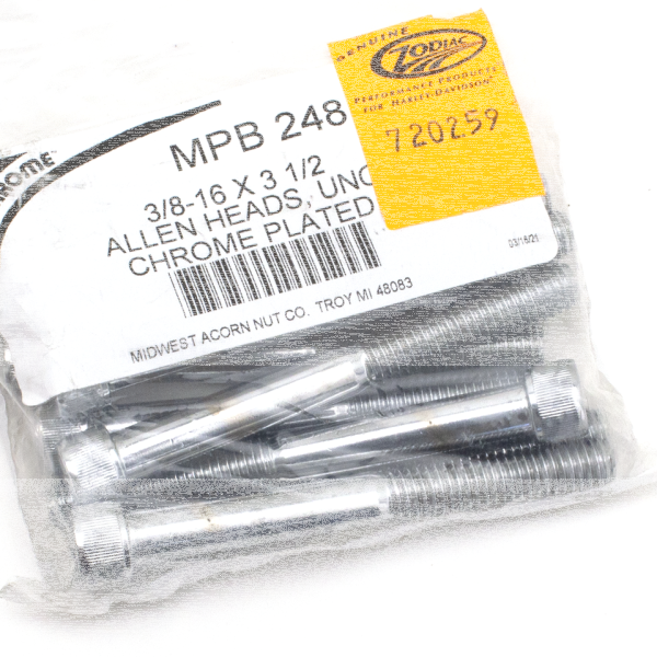 10pck Chrome Allen screws 3/8x3 1/2",UNC (GB)