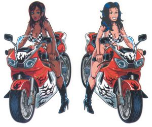 Sport bike girls 2.125"x3.875" decal (GB)