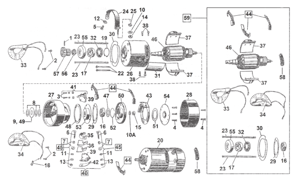 Brushes with springs 32E generator set/3 (GB)