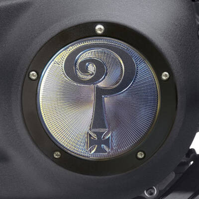 Indian Larry, Question Mark derby cover. Matte black/clear