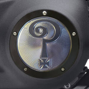 Indian Larry, Question Mark derby cover. Matte black/clear