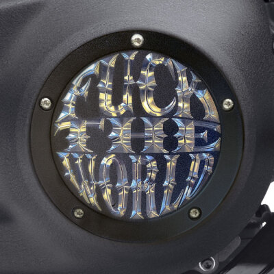 Indian Larry, FTW derby cover. Matte black/clear