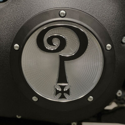 Indian Larry, Question Mark derby cover. Matte black/clear