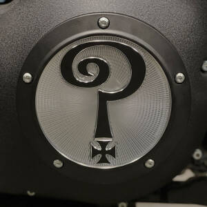 Indian Larry, Question Mark derby cover. Matte black/clear