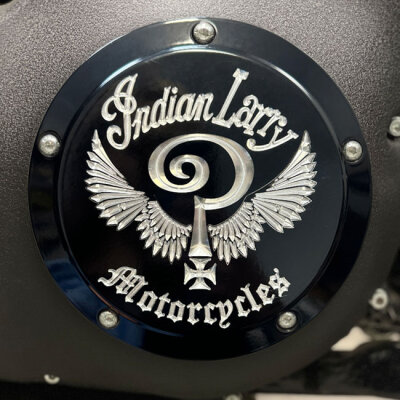 Indian Larry, Indian Larry logo derby cover. Gloss black