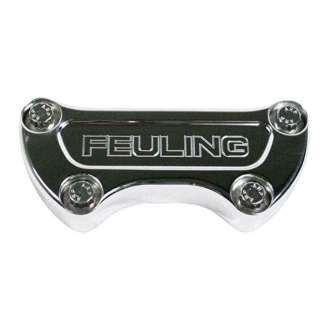 Feuling, handlebar top clamp. Feuling Logo. Chrome