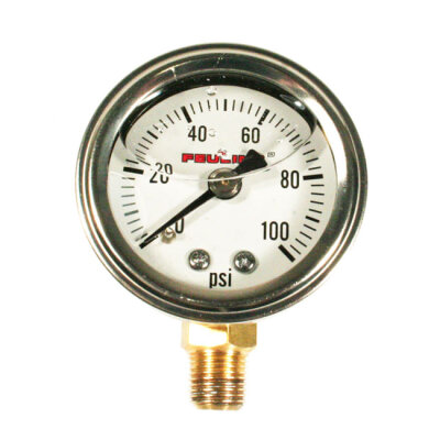 Feuling, liquid filled 100PSI oil pressure gauge. White