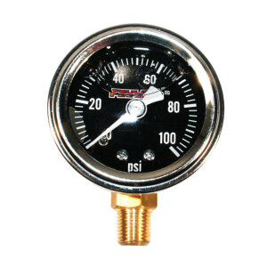 Feuling, liquid filled 100PSI oil pressure gauge. Black