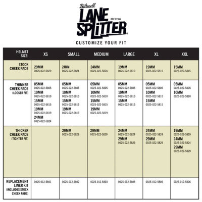 Biltwell Lane Splitter helmet liner set + pads Biltwell Lane Splitter size XL