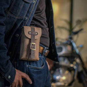 Trip Machine, Moto Exclusive Utility Pouch. Tobacco Brown