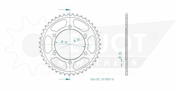 Sprocket Rear 43t 525