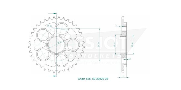 Sprocket Rear 36t 525