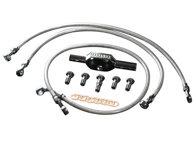High End Brake Line Kit +2" Four Line Kit and Tee Bar Stainless Steel Clear Coated 43,75"