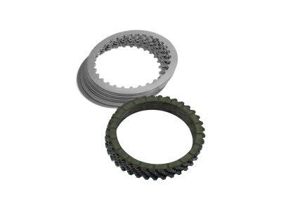 Extra-Plate Clutch Kit Kit consists of 9 aramid friction plates and 8 steel drive plates. 12% more surface area.