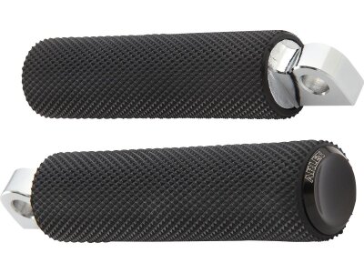 Knurled Rubber Footpegs Black Rubber, Black Endcap
