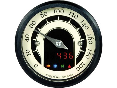 motoscope tiny speedster Speedometer Scale: 200 mph; 200 km/h; Scale Color: black/white Black 49 mm